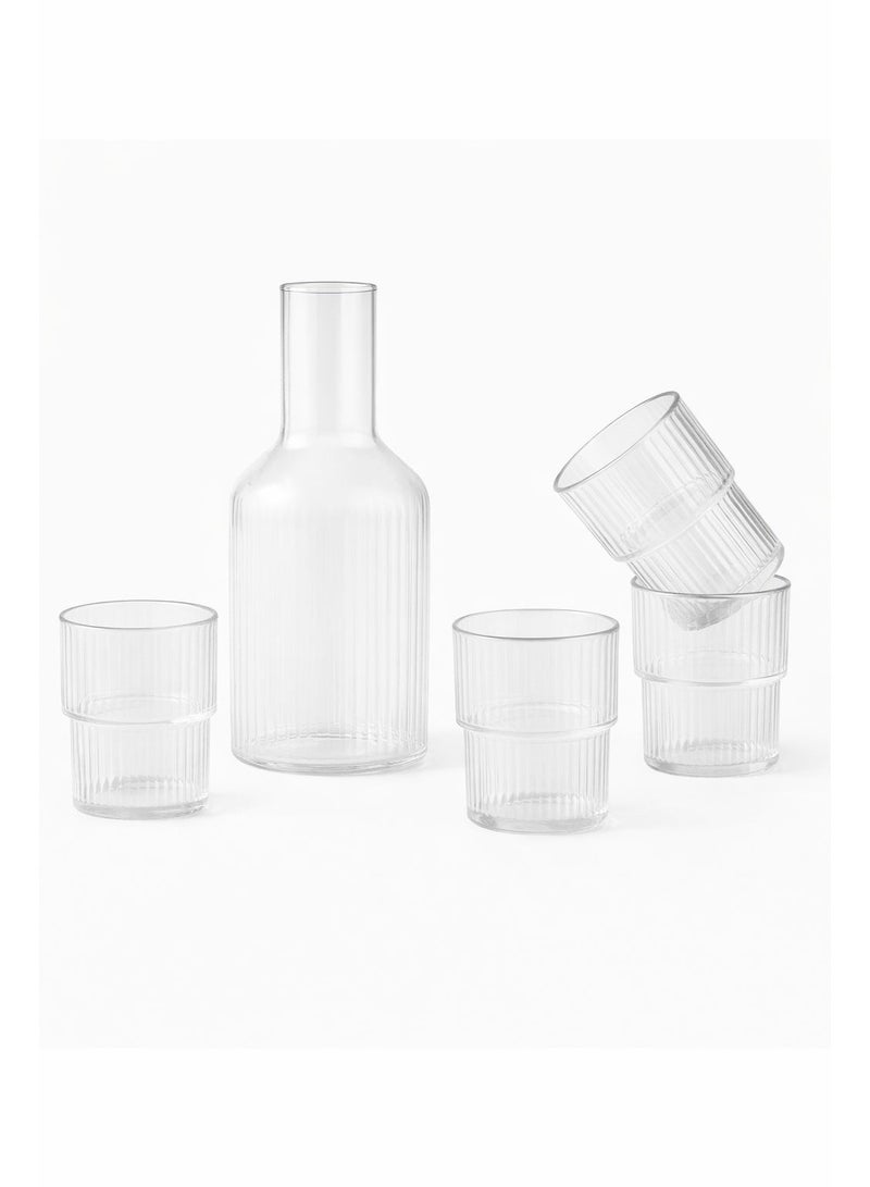7-Piece Ribbed Glass Carafe Set Jug +6 Cups (Clear) - Image 3